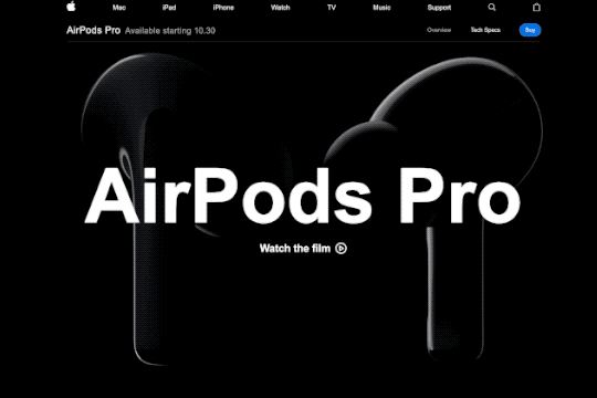 Animation showing Apple Airpods Pro headphones.
